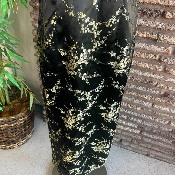 Stephen's Collection Black Gold Cherry Blossom Cheongsam Maxi Dress Size 4 - Picture 4 of 7